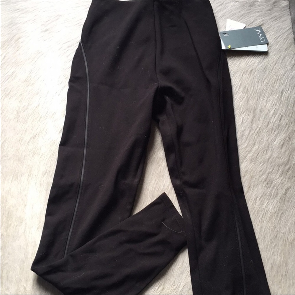 Black leggings with leather stripe detail